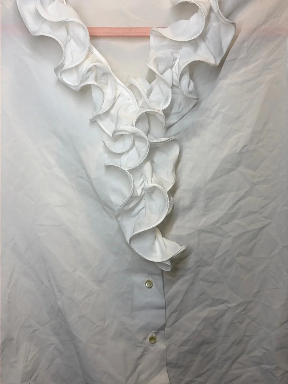 Vintage Y2K Rhapsody White Ruffle-Front Short Sleeve Blouse - Picture 4 of 5